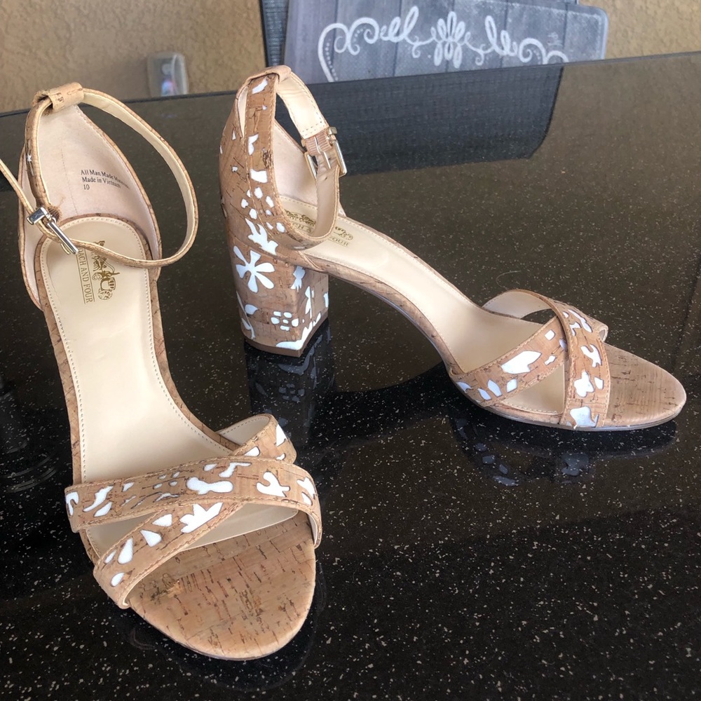 Coach Heeled Sandals Cork and Floral Design